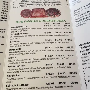 menu and prices