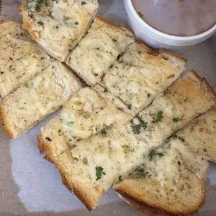 Apparently, this is their garlic bread with cheese. If you're planning on ordering this, I just wouldn't bother.