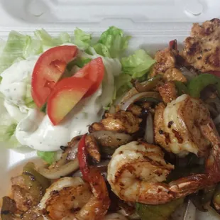 Chicken and shrimp fajitas