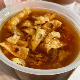 a bowl of soup on a table