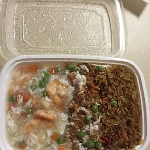 Shrimp and lobster sauce with pork fried rice so good!!