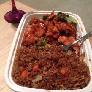 Chicken and broccoli with pork fried rice great
