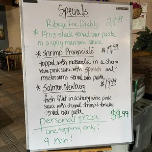 The evening specials sounded wonderful