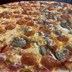 Pepperoni and sausage pizza