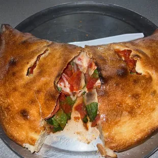 Spinach, pepperoni, garlic and mushroom Stromboli.   amazing