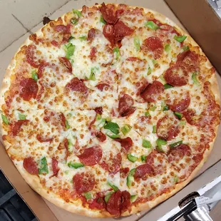 Large pepperoni and green peppers