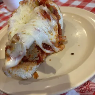 Half of the meatball sub