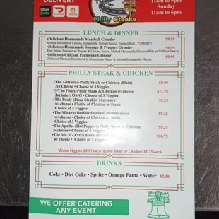 Philly menu