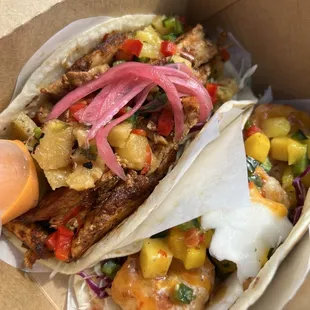 Shrimp and chicken tacos