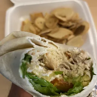 Turkey Avocado Wrap+bagel chips