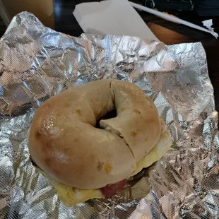 Asiago Bagel Sandwich with Pork Roll aka Taylor Ham