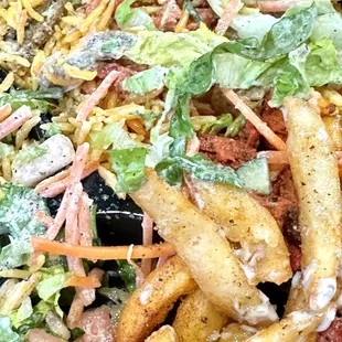 a salad and fries