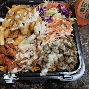 Takeout of mixed chicken and lamb platter