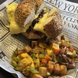 a sandwich and potatoes