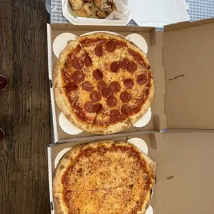 Large pepperoni and cheese pizza with garlic knots $41.80