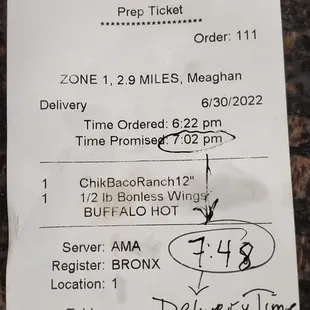 Delivered 46 minutes late. Pizza and wings were cold. Request for a refund was ignored.