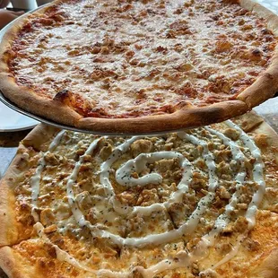 18in Brooklyn Buffalo Chicken &amp; 18in Cheese with Bacon.