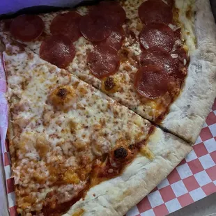 Cheese slice and pepperoni slice