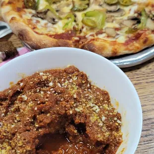 Mama&apos;s meatballs in meat sause and pie