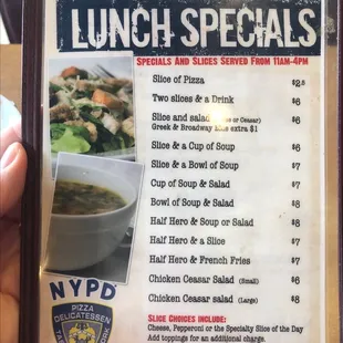 Lunch specials! Great deals at a great place.