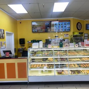 the inside of a donut shop