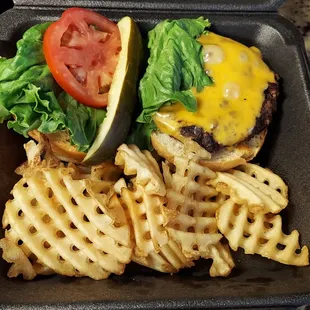 hamburger and waffle fries