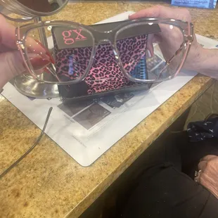 One of my Moms new pairs of glasses. They look adorable on her.