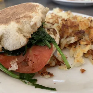 Spinach Roadkill with a side of hash browns