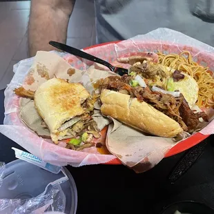 Bbq sandwich and Thai noodkes