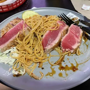 Ahi tuna and Thai noodles