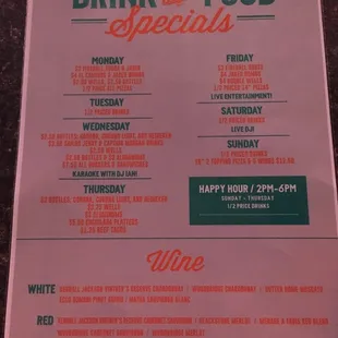 Drink menu 1/28/19