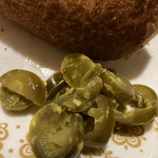 Half of a Jason sandwich, more jalapeños than chicken