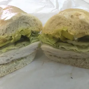 Turkey Sandwich on Sourdough Roll with Extra Lettuce, Pickles and Peppers