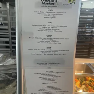 a menu for a restaurant