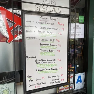 a menu in a window