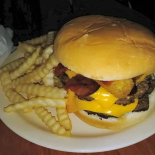 Double Bacon Mozzarella Cheese Stick Burger &amp; Fries