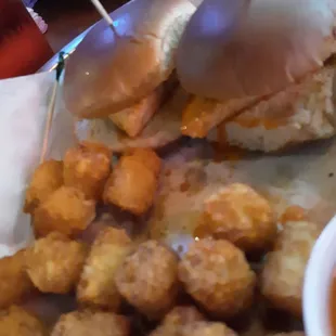 Chicken sammies with Tots!! Grilled with buffalo.. oh yea!! Very good!!