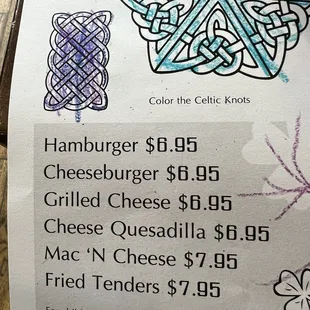 Excellent kids menu
