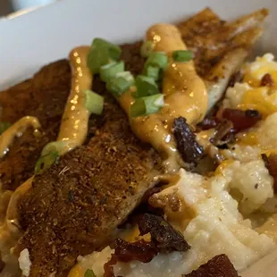 Fish &amp; Grits with Blackened Grouper