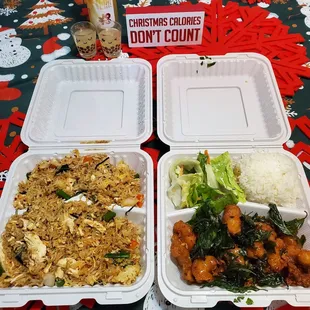 Basil Fried Rice and Crispy Garlic Chicken