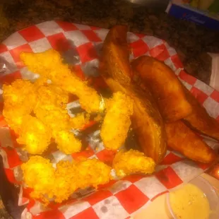 Spicy chicken fingers.