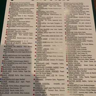 Shots menu is huge!!! They all sound so good you&apos;ll want to try them all...I&apos;ve had several and Coppertone is my favorite.