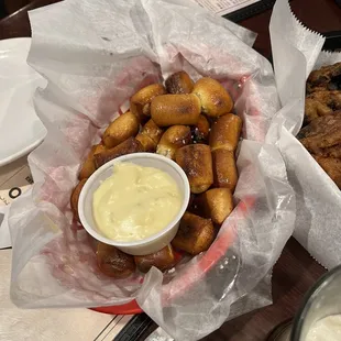 Pretzel bites with the best cheese sauce that I have had to date.