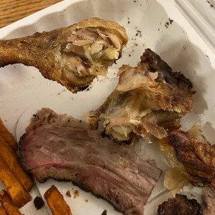 2 meat combo, chicken and brisket. Only thing good was the sides