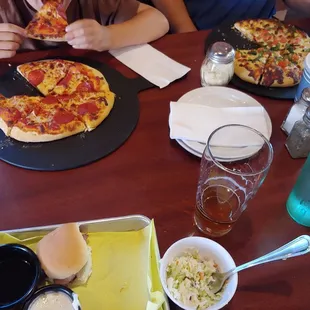Tri tip dippers a kids pizza and a margarita pizza.