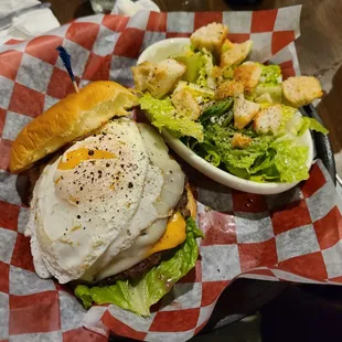 Pub burger with egg over easy, very good!