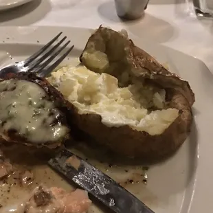 Oops - I had eaten half of my meal before realizing I hadn't taken a photo yet! So tasty - salmon stuffed with Bleu cheese and walnuts...