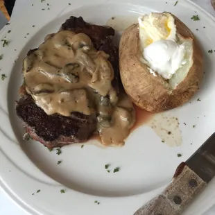 12 oz Ribeye with Asiago Mushroom Cream sauce