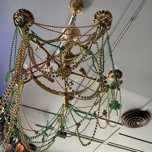 a chandelier hanging from the ceiling