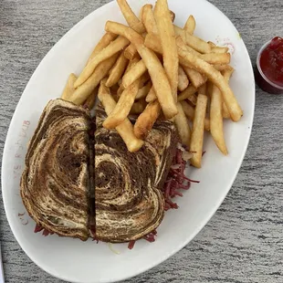 Rueben sandwich with fries